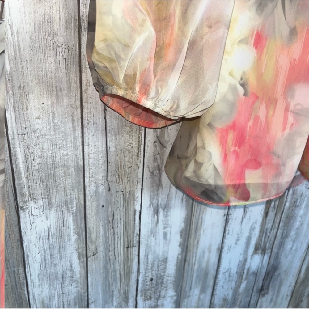 White House Black Market Watercolor Cold Shoulder Blouse - Picture 6 of 8